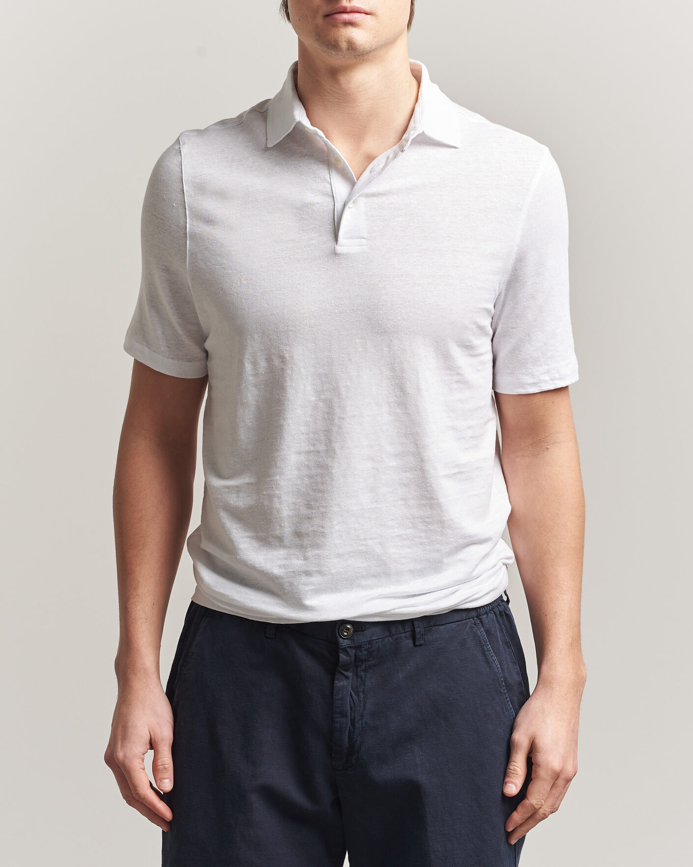 Herren | Poloshirts | Stenströms | Linen Polo Shirt White