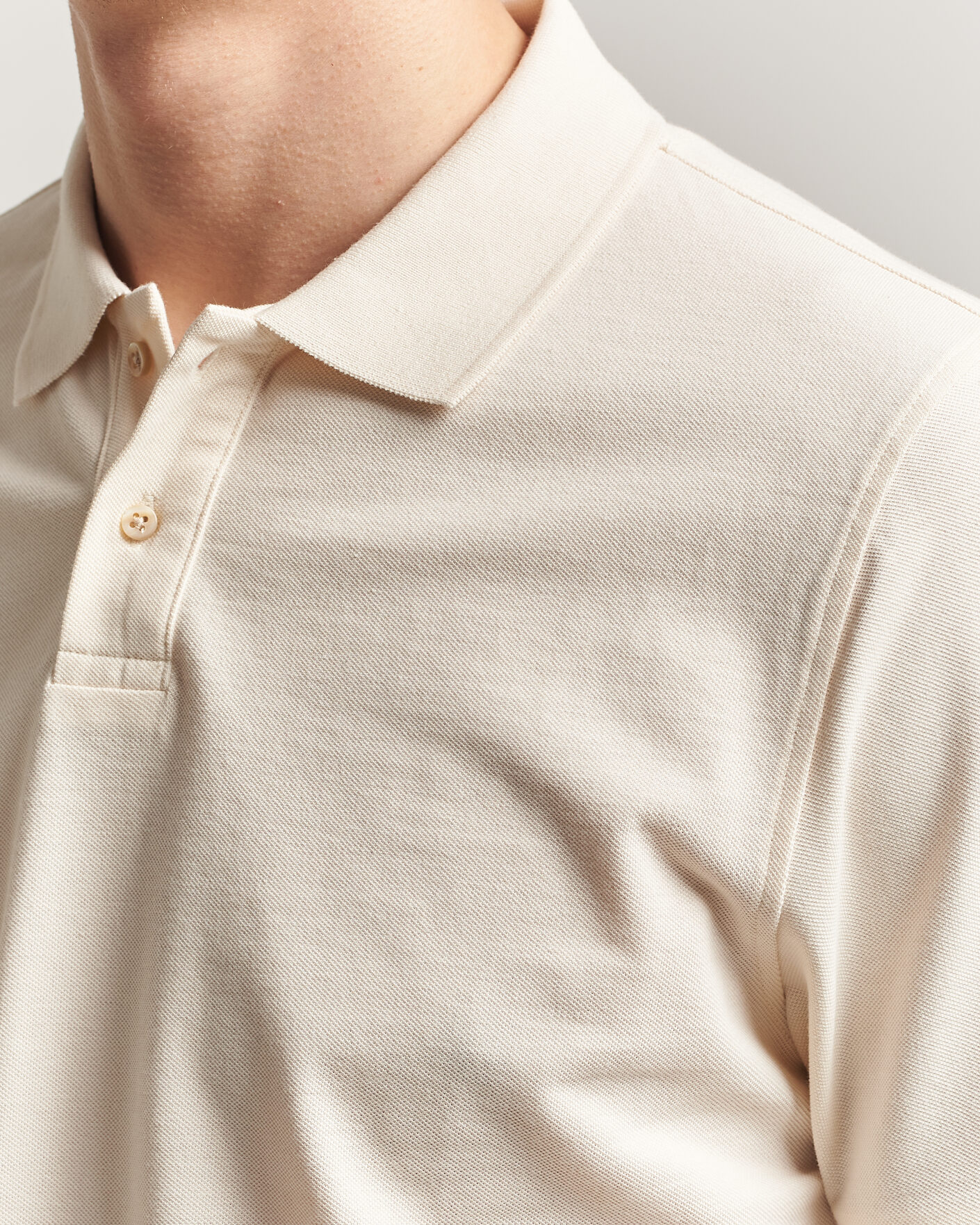 Herren | Poloshirts | Stenströms | Organic Cotton Piquet Polo Shirt Beige
