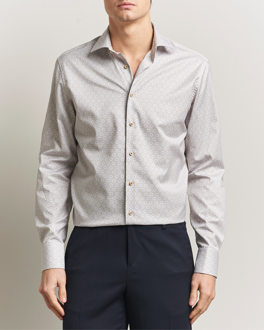 Herren | Hemden | Stenströms | Regular Fit Printed Cotton Twill Shirt Light Brown