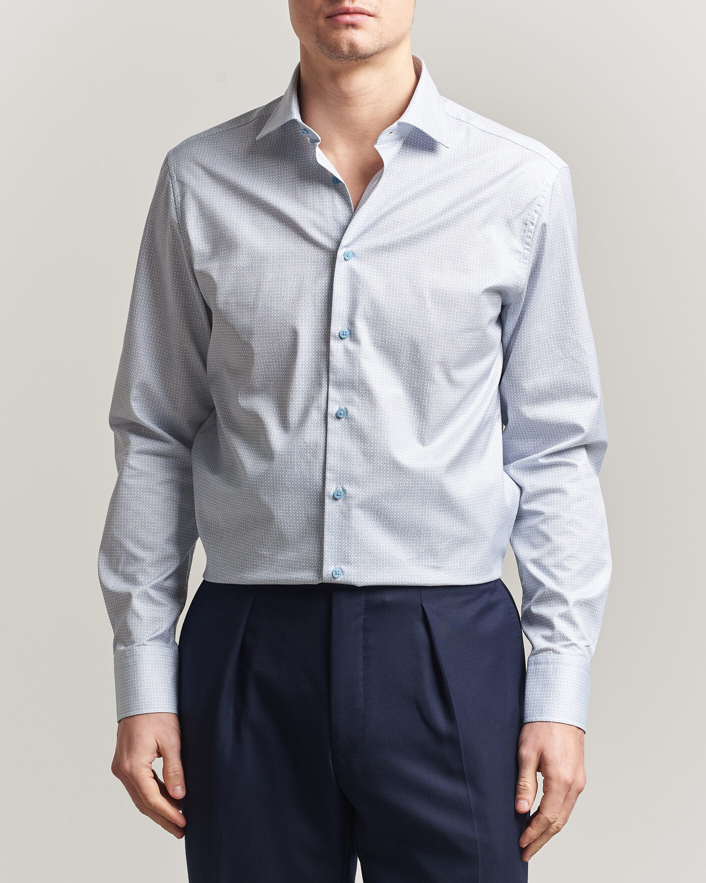 Herren | Hemden | Stenströms | Regular Fit Micro Printed Twill Shirt Light Blue
