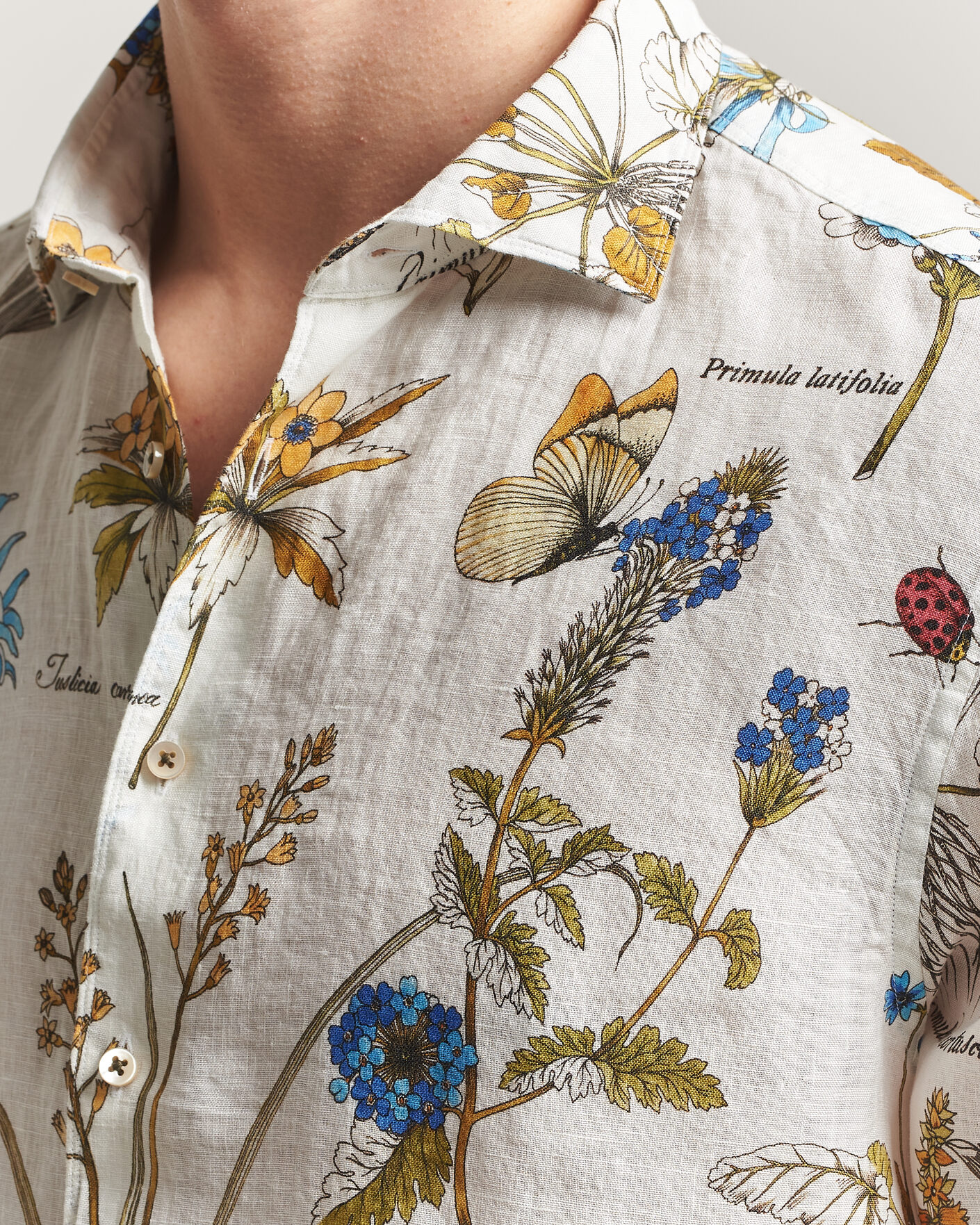 Herren | Hemden | Stenströms | Reglar Fit Botanical Print Linen Shirt Multi