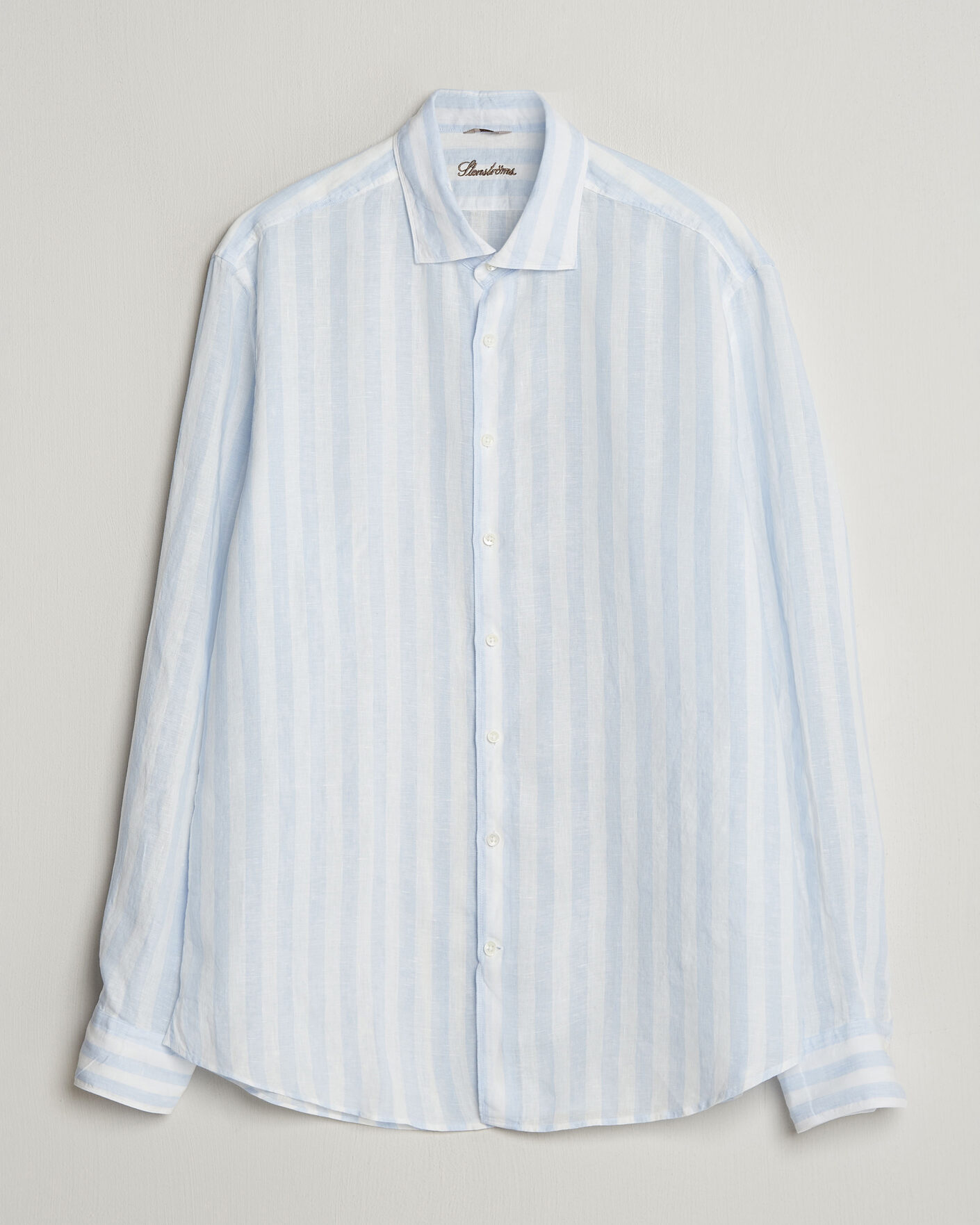 Herren | Hemden | Stenströms | Regular Fit Wide Stripe Linen Shirt Light Blue