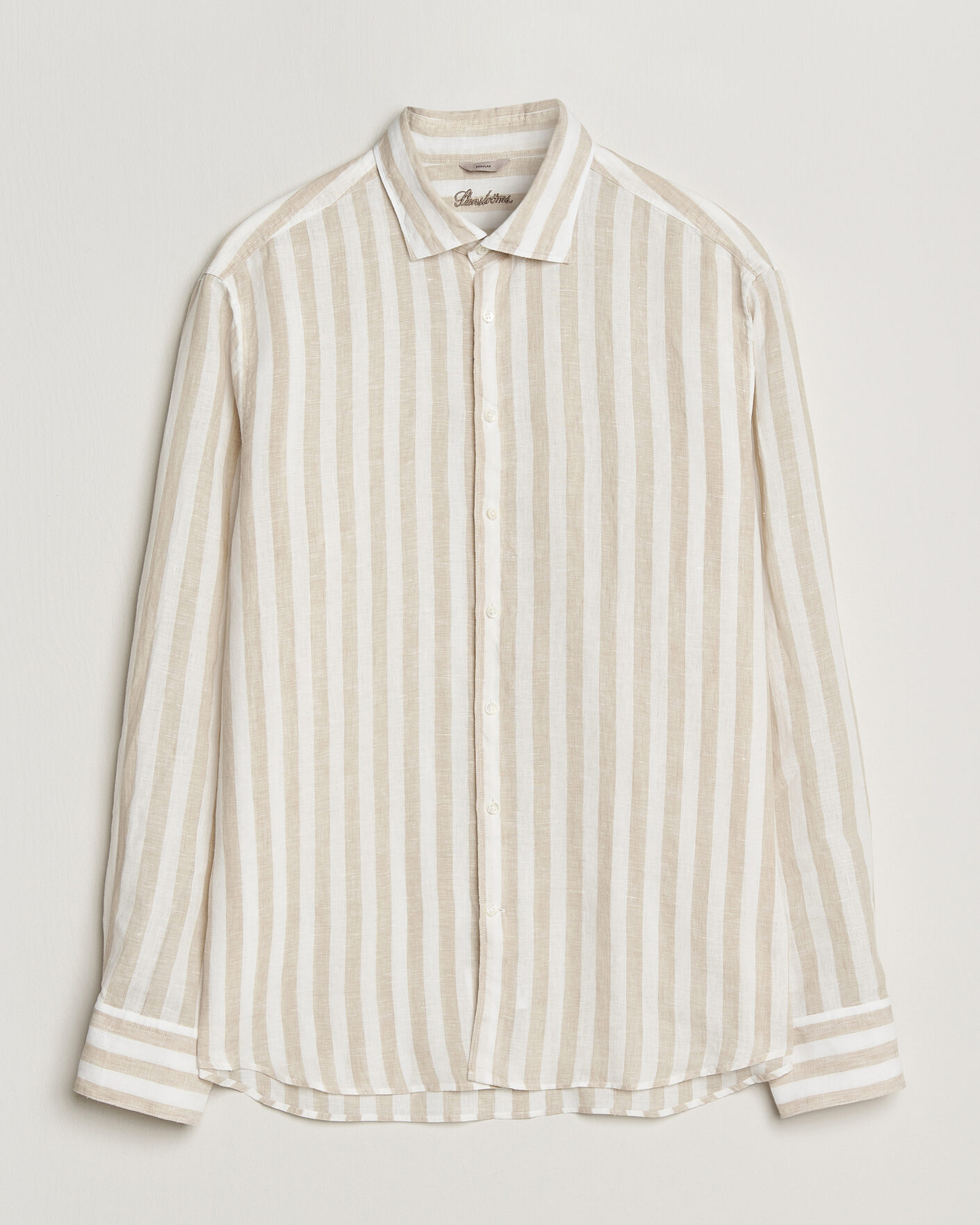 Herren | Hemden | Stenströms | Regular Fit Wide Stripe Linen Shirt Beige