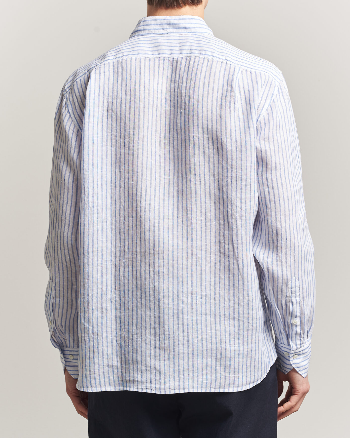 Herren | Hemden | Stenströms | Regular Fit Striped Linen Shirt White/Dark Blue