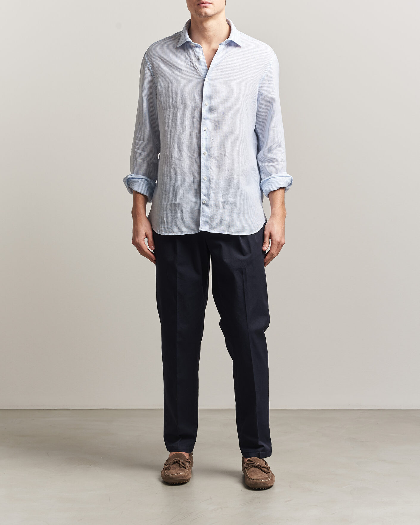 Herren | Hemden | Stenströms | Regular Fit Thin Striped Linen Shirt Light Blue