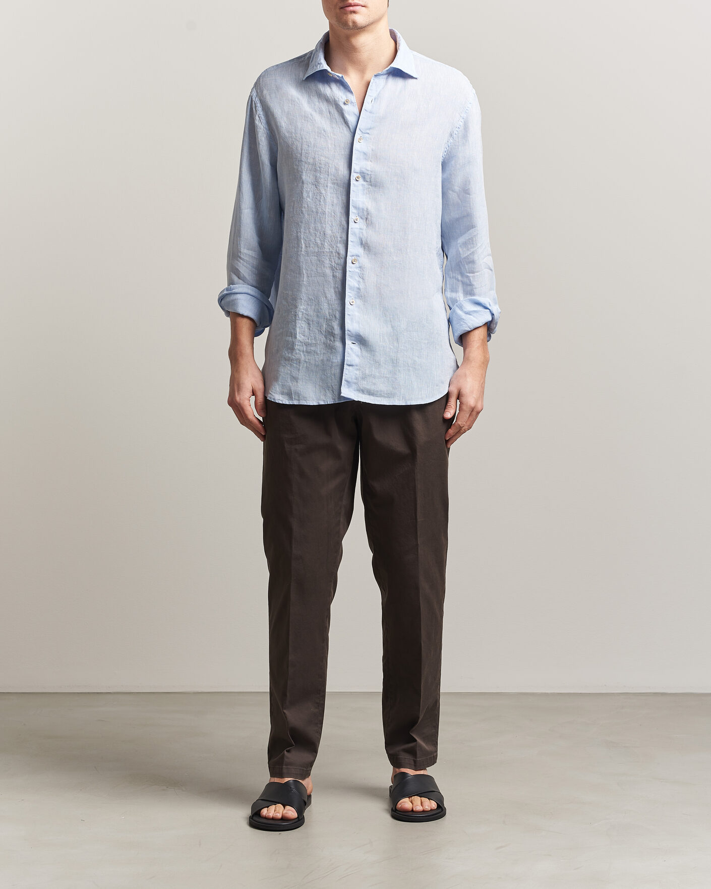 Herren | Hemden | Stenströms | Regular Fit Cut Away Linen Shirt Light Blue