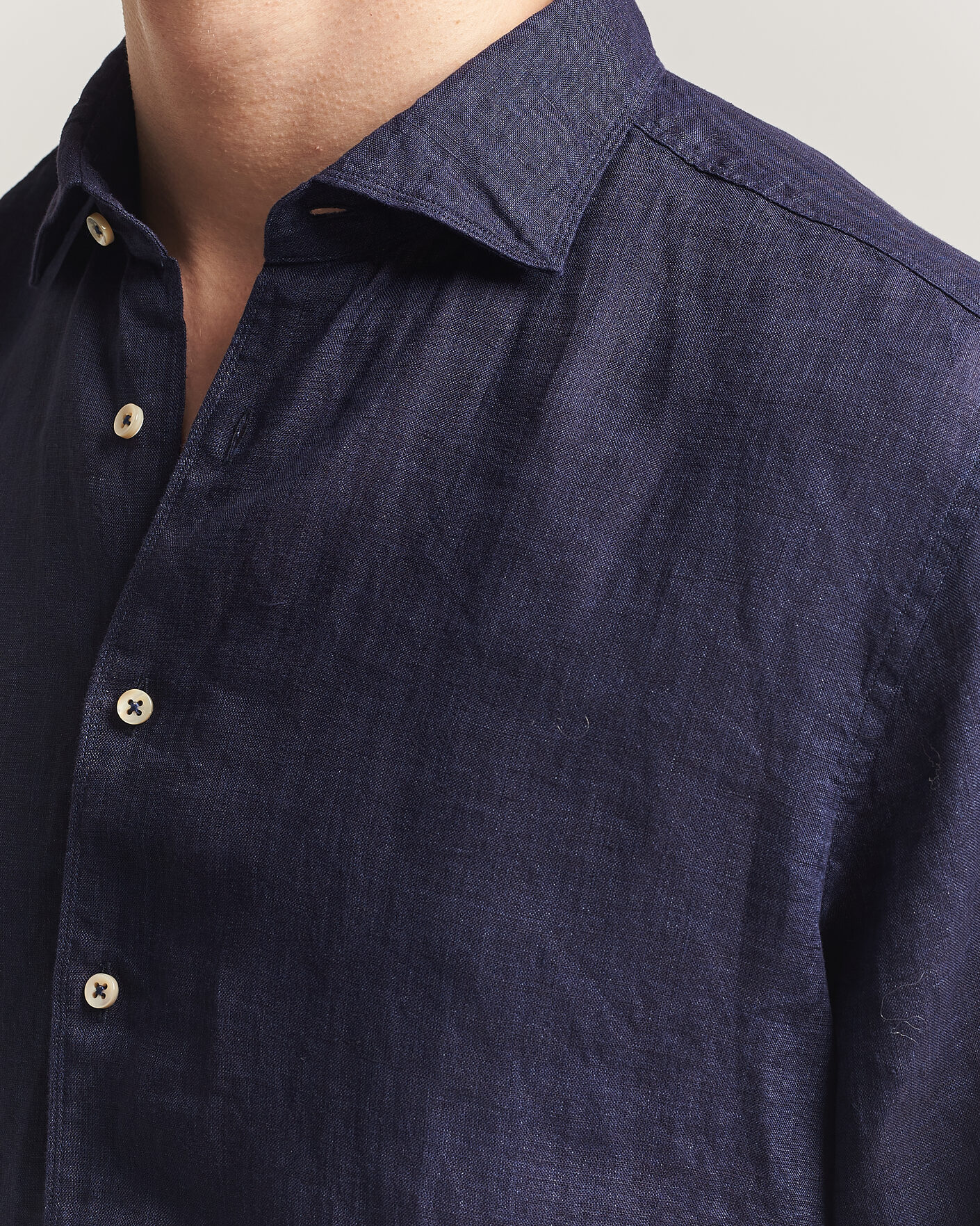 Herren | Hemden | Stenströms | Regular Fit Cut Away Linen Shirt Navy