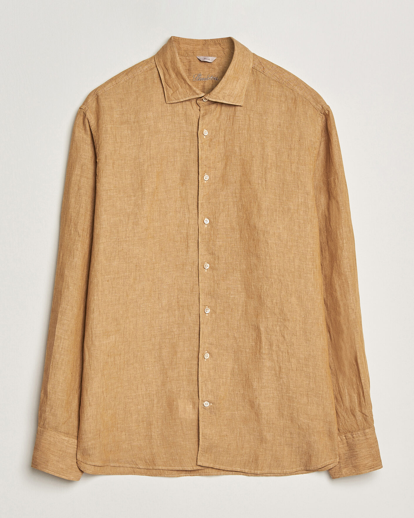 Herren | Hemden | Stenströms | Regular Fit Cut Away Linen Shirt Light Brown