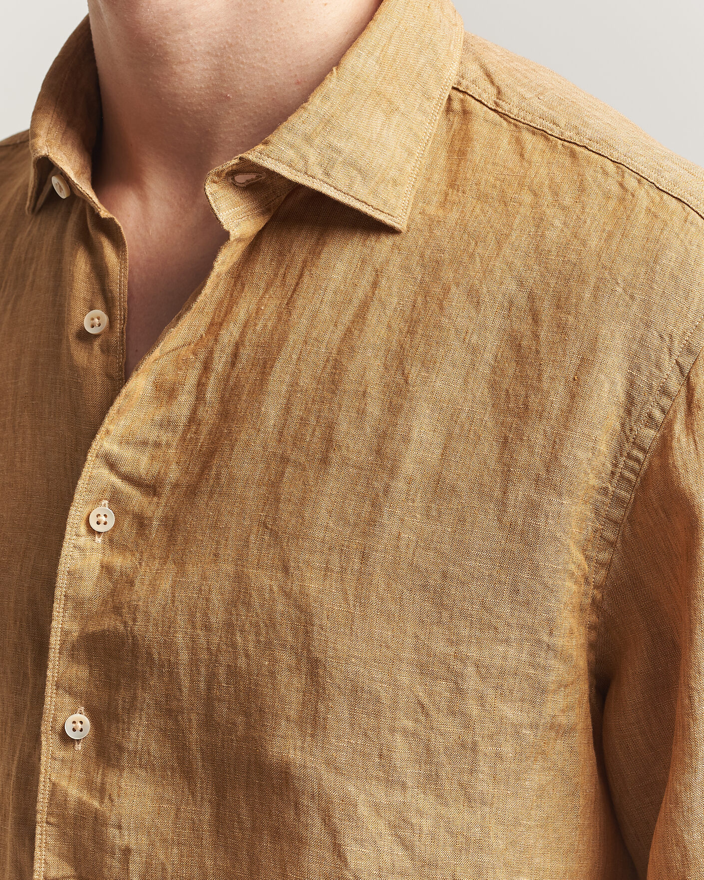 Herren | Hemden | Stenströms | Regular Fit Cut Away Linen Shirt Light Brown