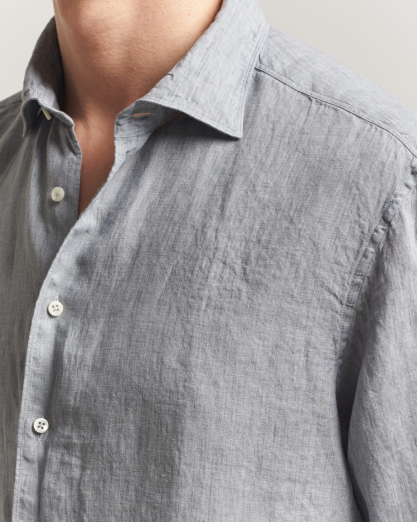 Herren | Hemden | Stenströms | Regular Fit Cut Away Linen Shirt Grey