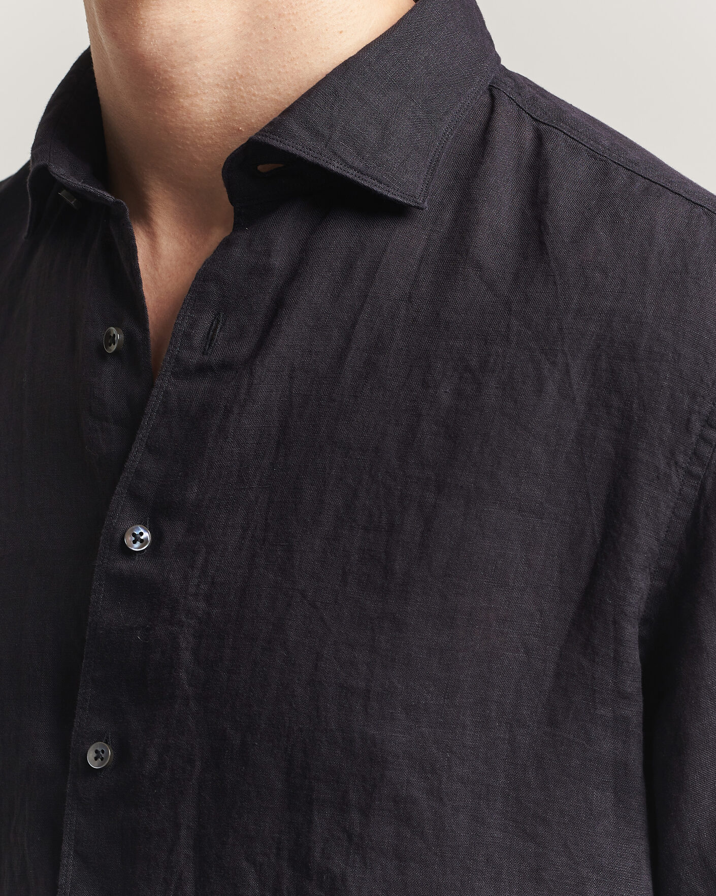 Herren | Hemden | Stenströms | Regular Fit Cut Away Linen Shirt Black