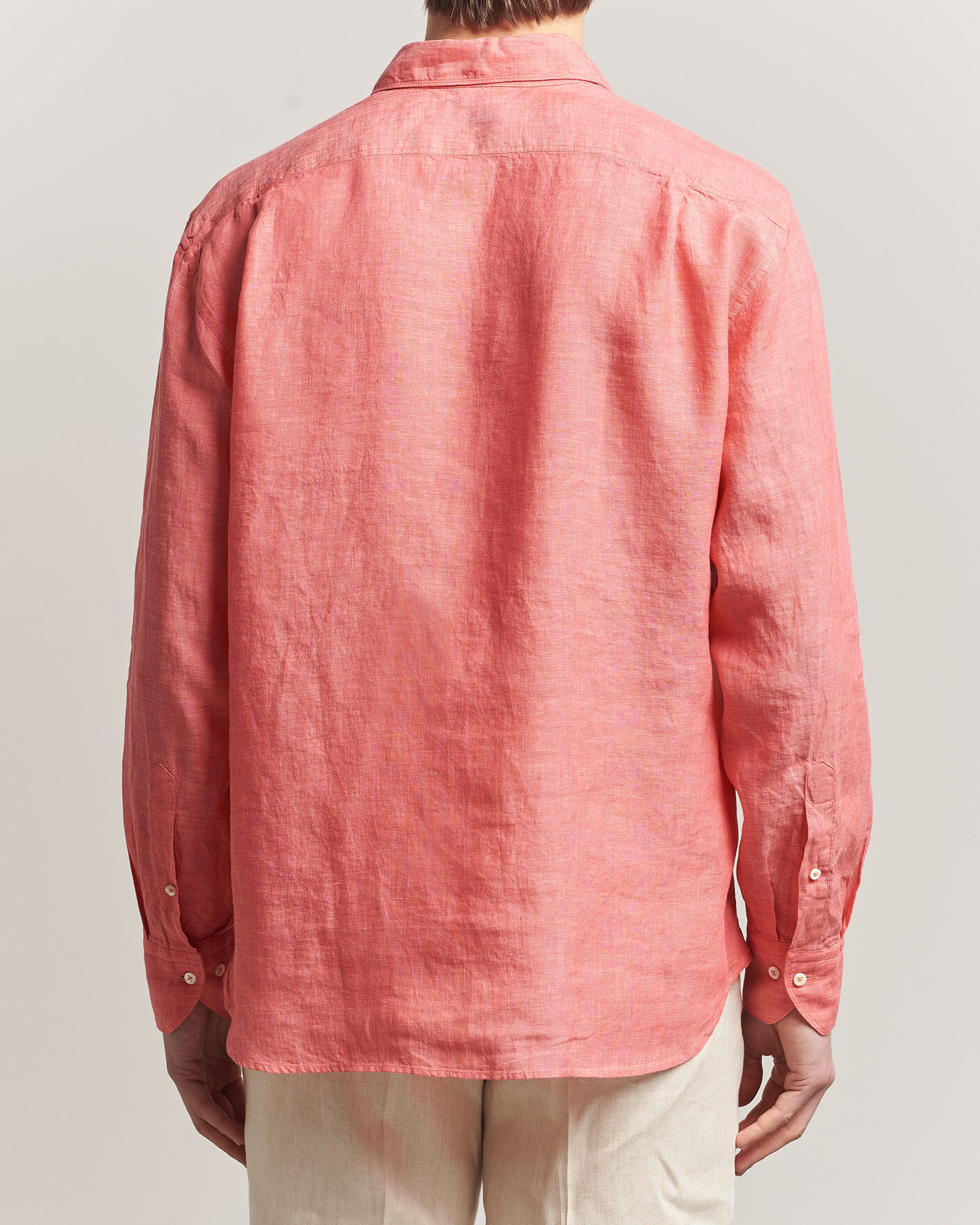 Herren | Hemden | Stenströms | Regular Fit Cut Away Linen Shirt Raspberry