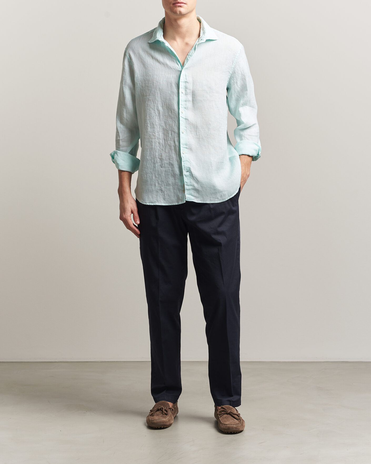 Herren | Hemden | Stenströms | Regular Fit Cut Away Linen Shirt Mint
