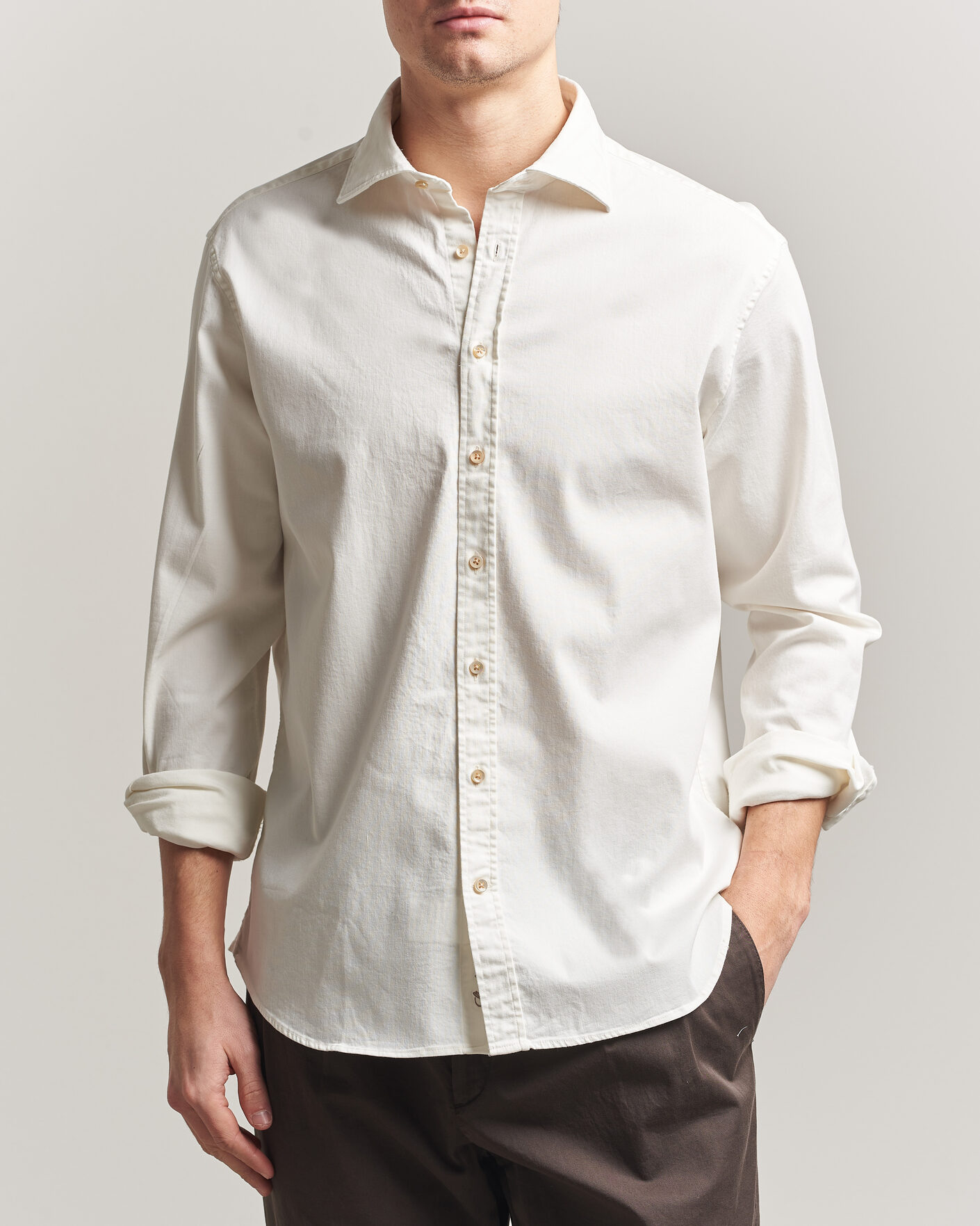 Herren | Hemden | Stenströms | Regular Fit Garment Washed Denim Shirt White