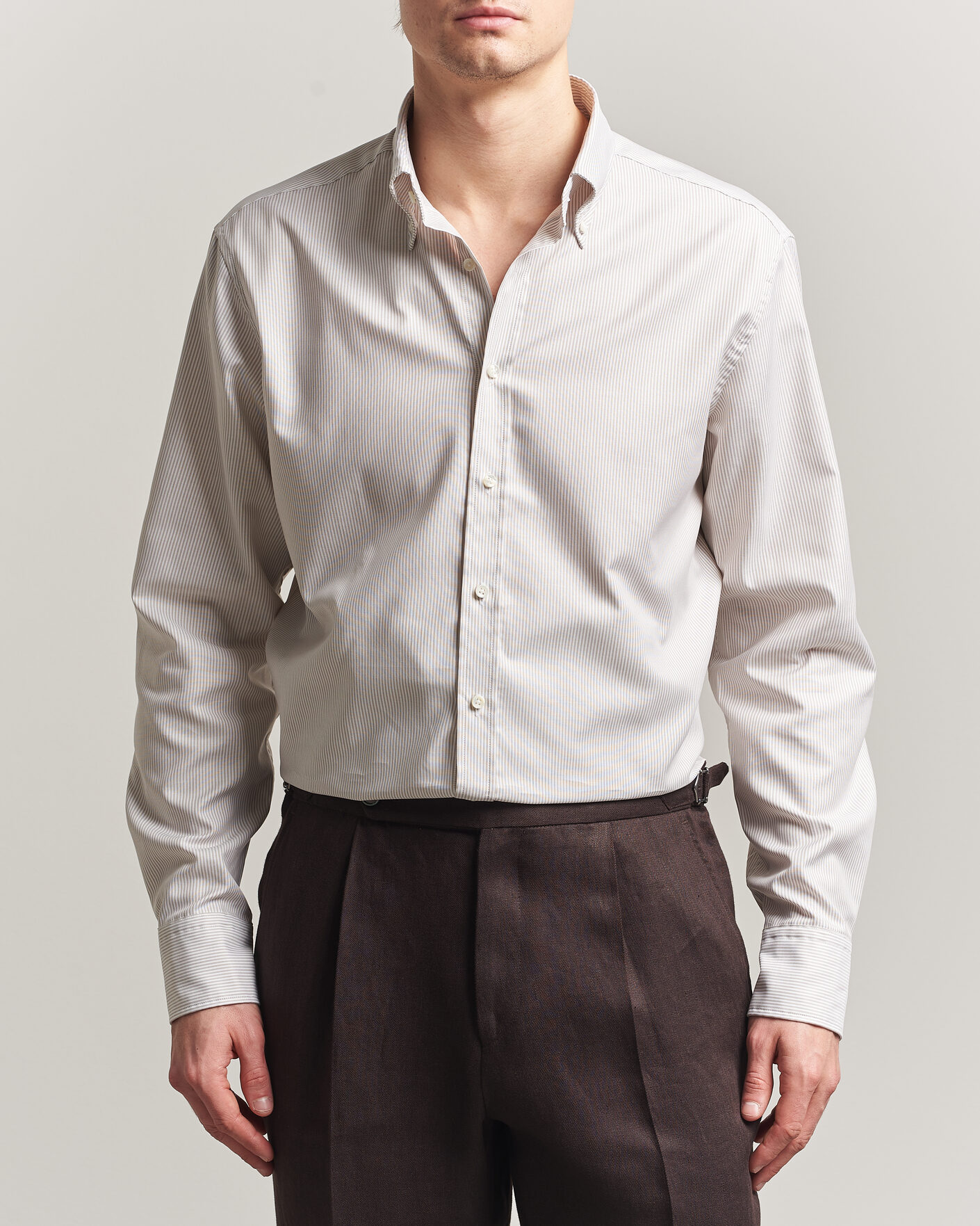 Herren | Hemden | Stenströms | Regular Fit Thin Striped Oxford Shirt Beige
