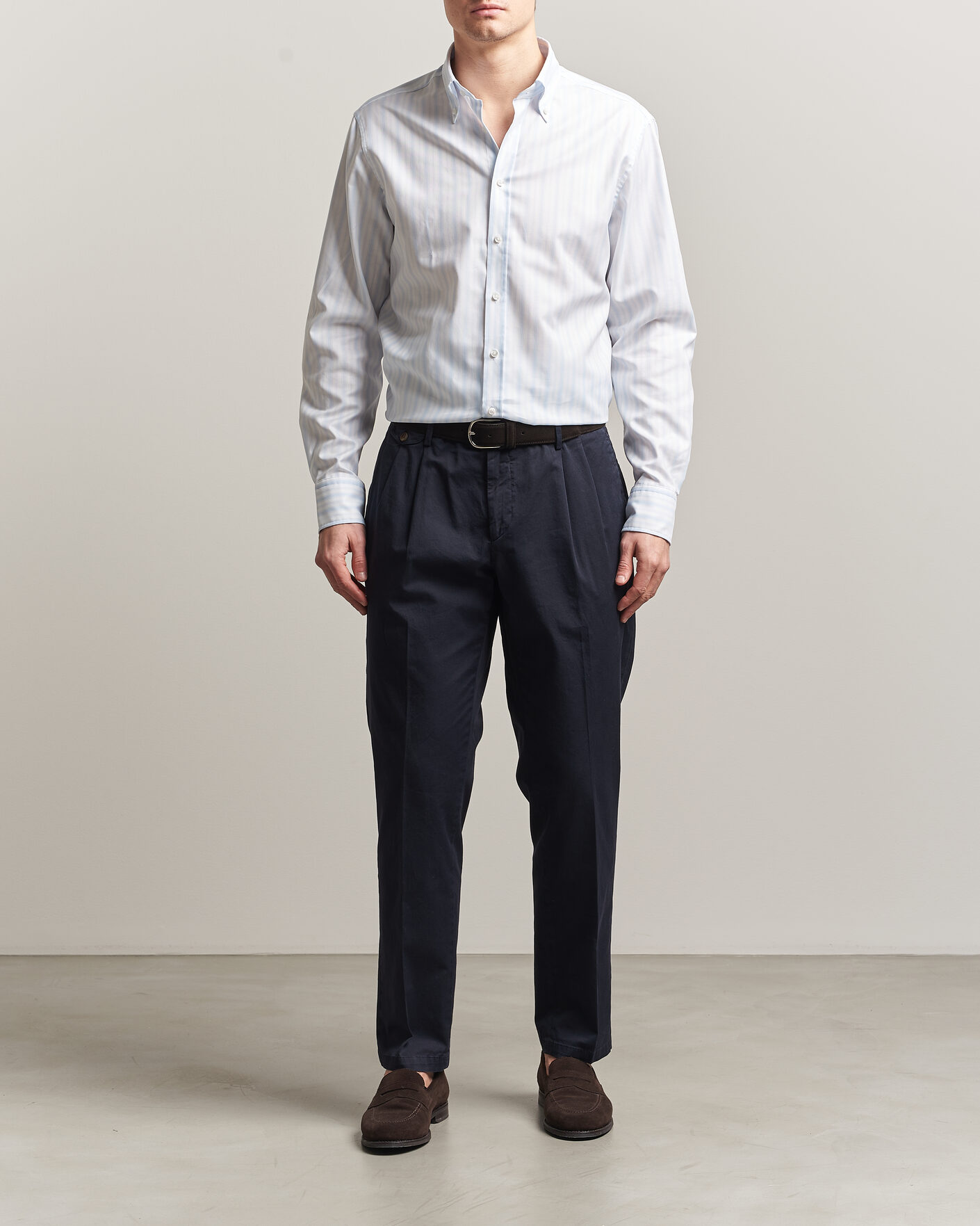 Herren | Hemden | Stenströms | Regular Fit Striped Oxford Shirt Light Blue