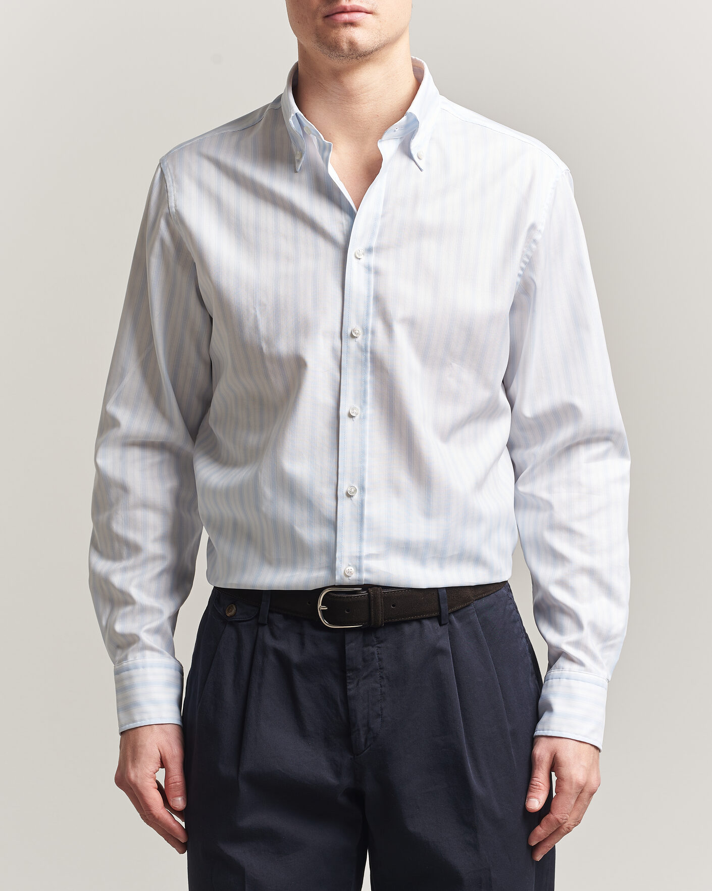 Herren | Hemden | Stenströms | Regular Fit Striped Oxford Shirt Light Blue