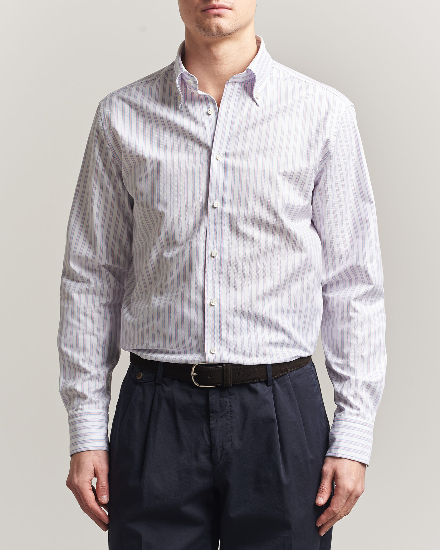 Herren | Hemden | Stenströms | Regular Fit Multi Striped Oxford Shirt Blue/Pink