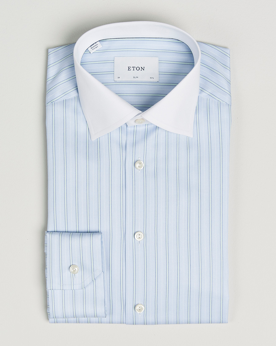 Herren | Hemden | Eton | Slim Fit Signature Twill Striped Shirt Light Blue