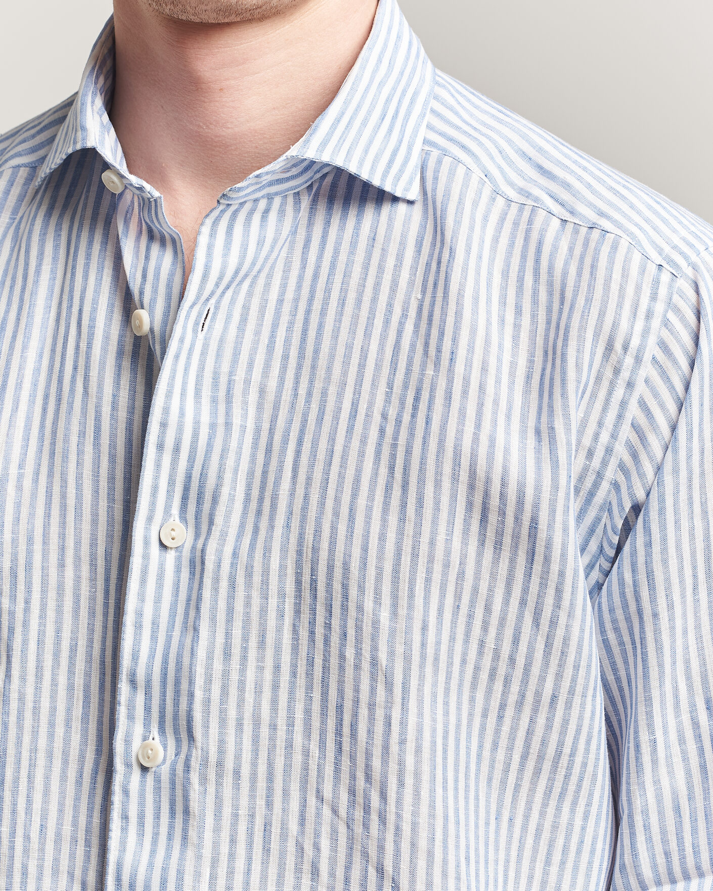 Herren | Hemden | Eton | Casual Fit Striped Linen Shirt Light Blue