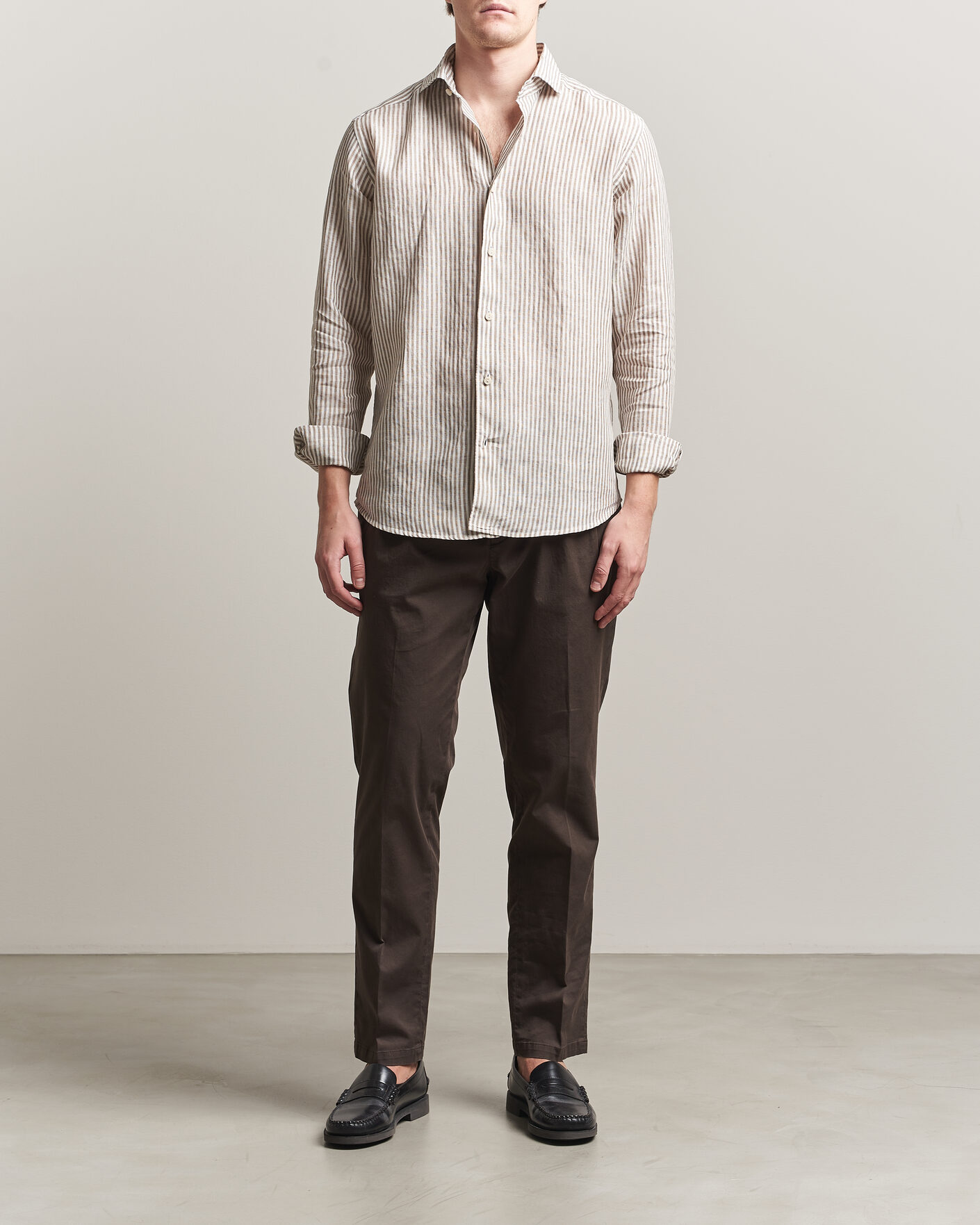 Herren | Hemden | Eton | Casual Fit Striped Linen Shirt Beige