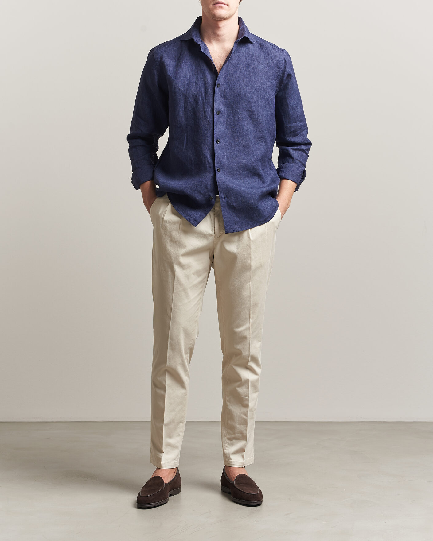 Herren | Hemden | Eton | Casual Fit Linen Shirt Navy Blue