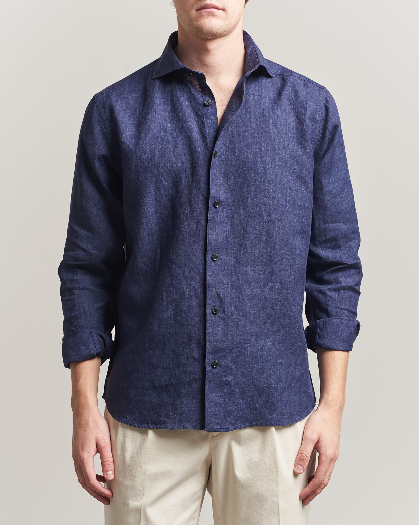 Herren | Hemden | Eton | Casual Fit Linen Shirt Navy Blue