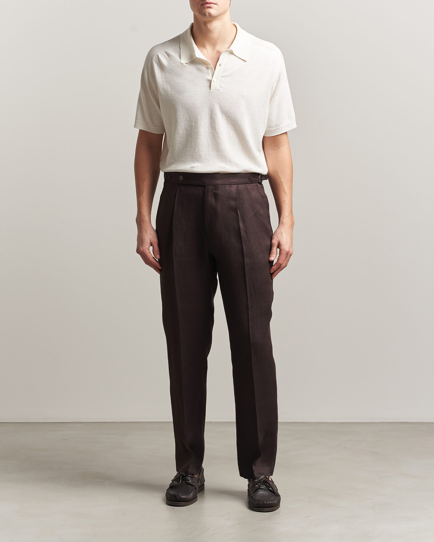 Herren | Poloshirts | Eton | Cotton Linen Fine Knit Polo White