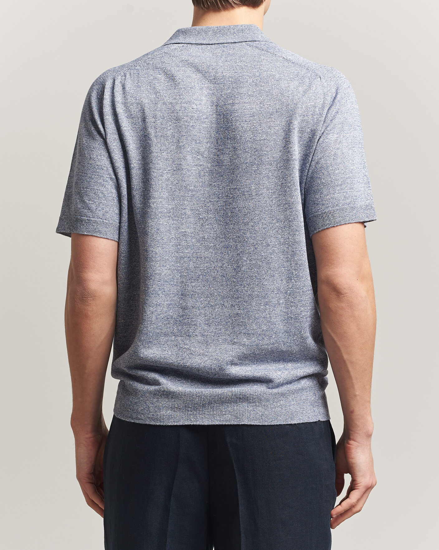 Herren | Poloshirts | Eton | Cotton Linen Fine Knit Polo Blue