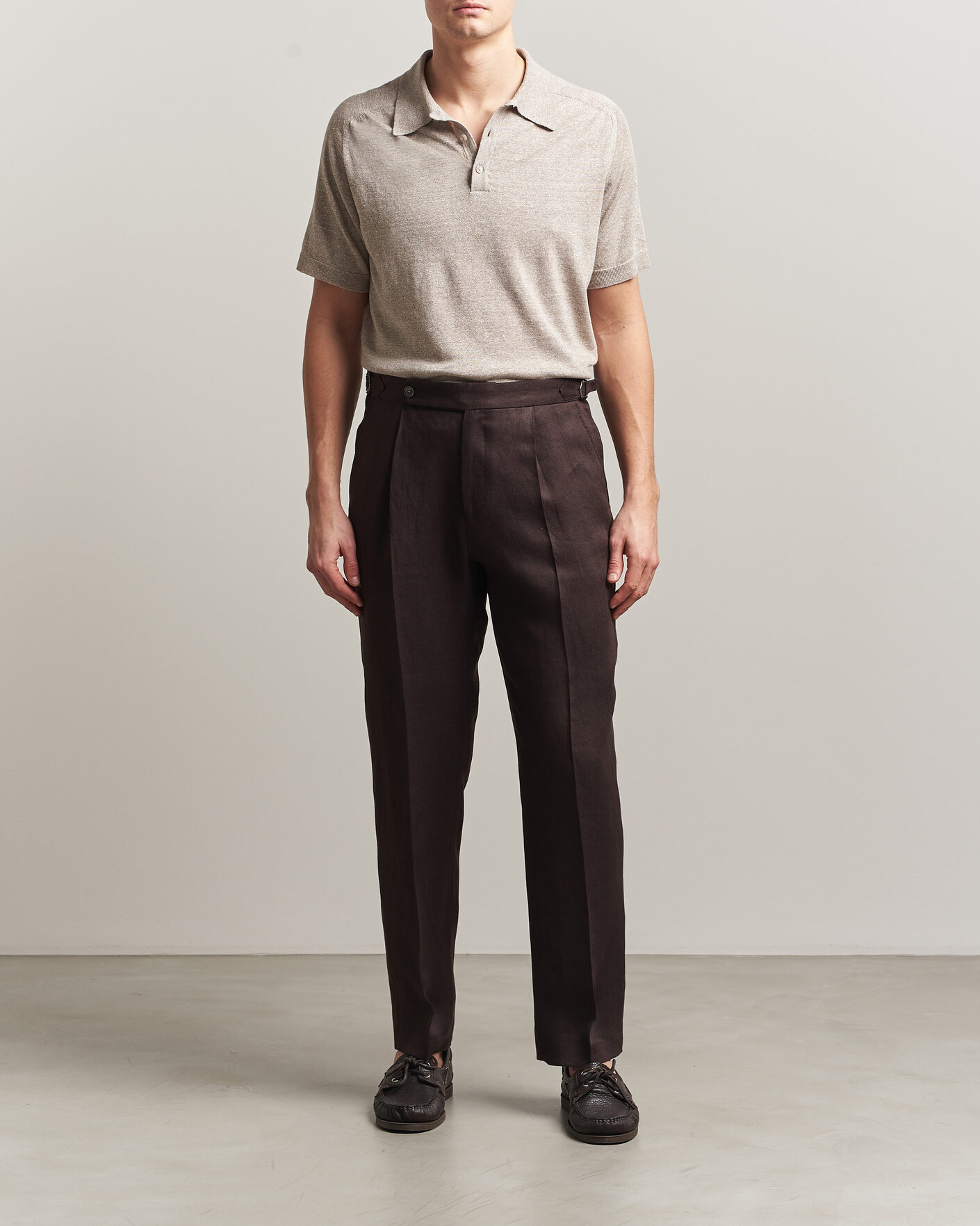 Herren | Poloshirts | Eton | Cotton Linen Fine Knit Polo Beige