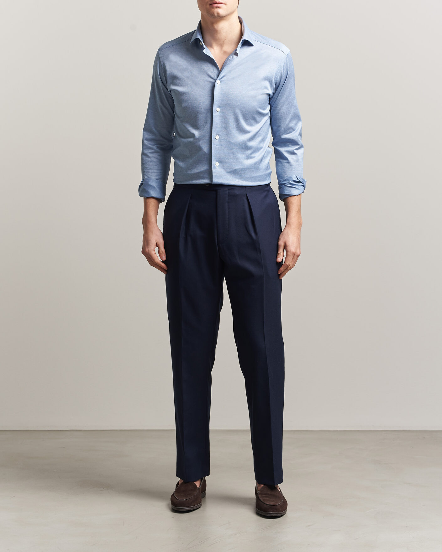 Herren | Hemden | Eton | Filo di Scozia Knitted Shirt Light Blue