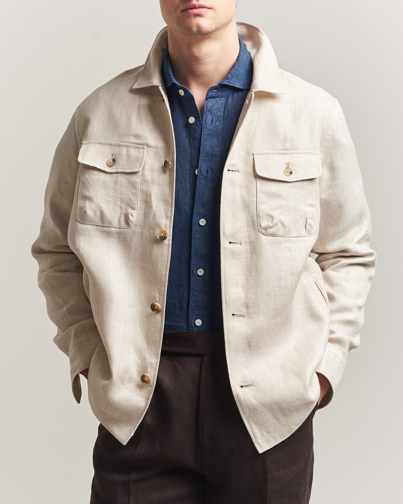 Herren | Jacken | Eton | Four Pocket Linen Lyocell Shirt Jacket Off White