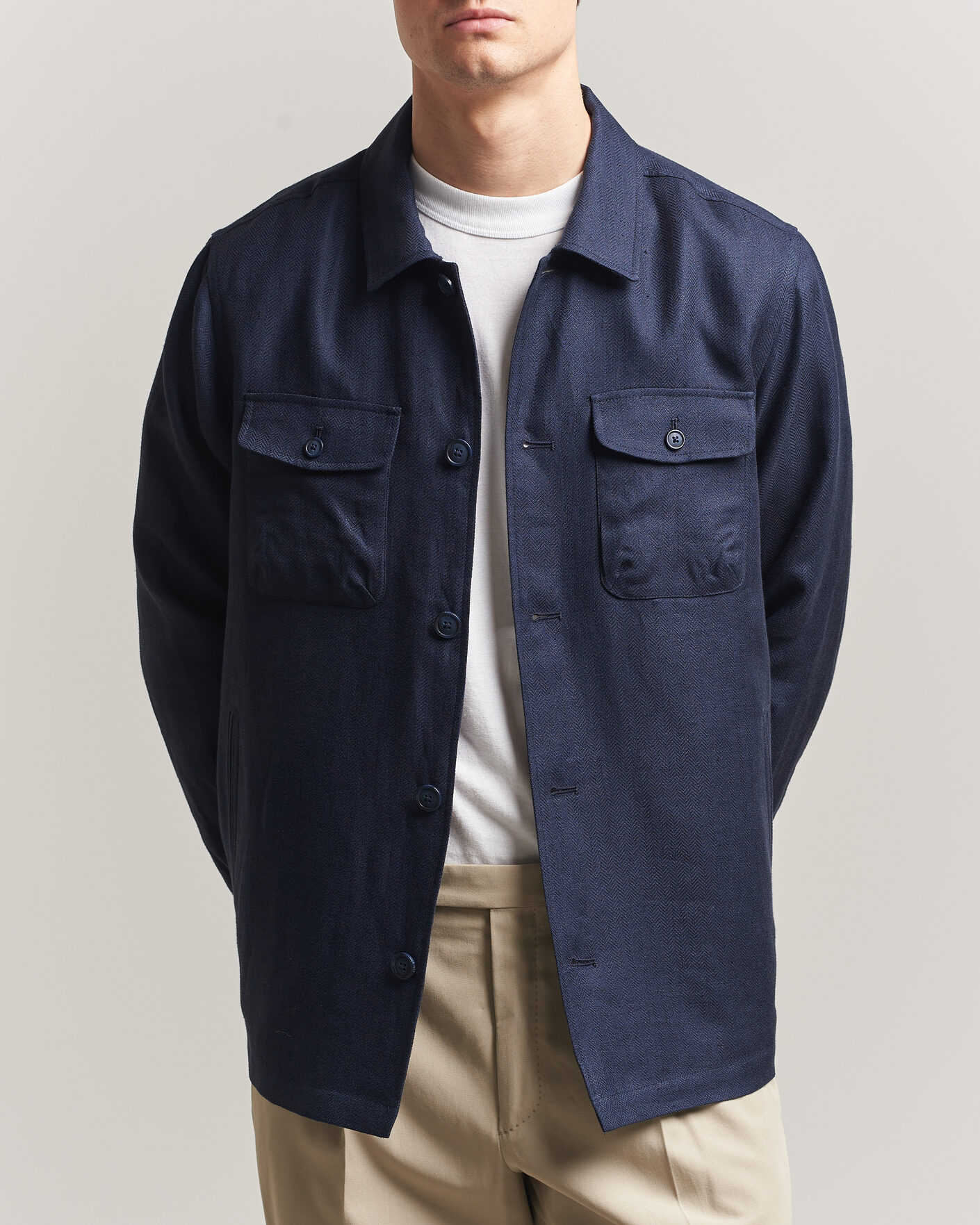 Herren | Jacken | Eton | Four Pocket Linen Lyocell Shirt Jacket Navy Blue