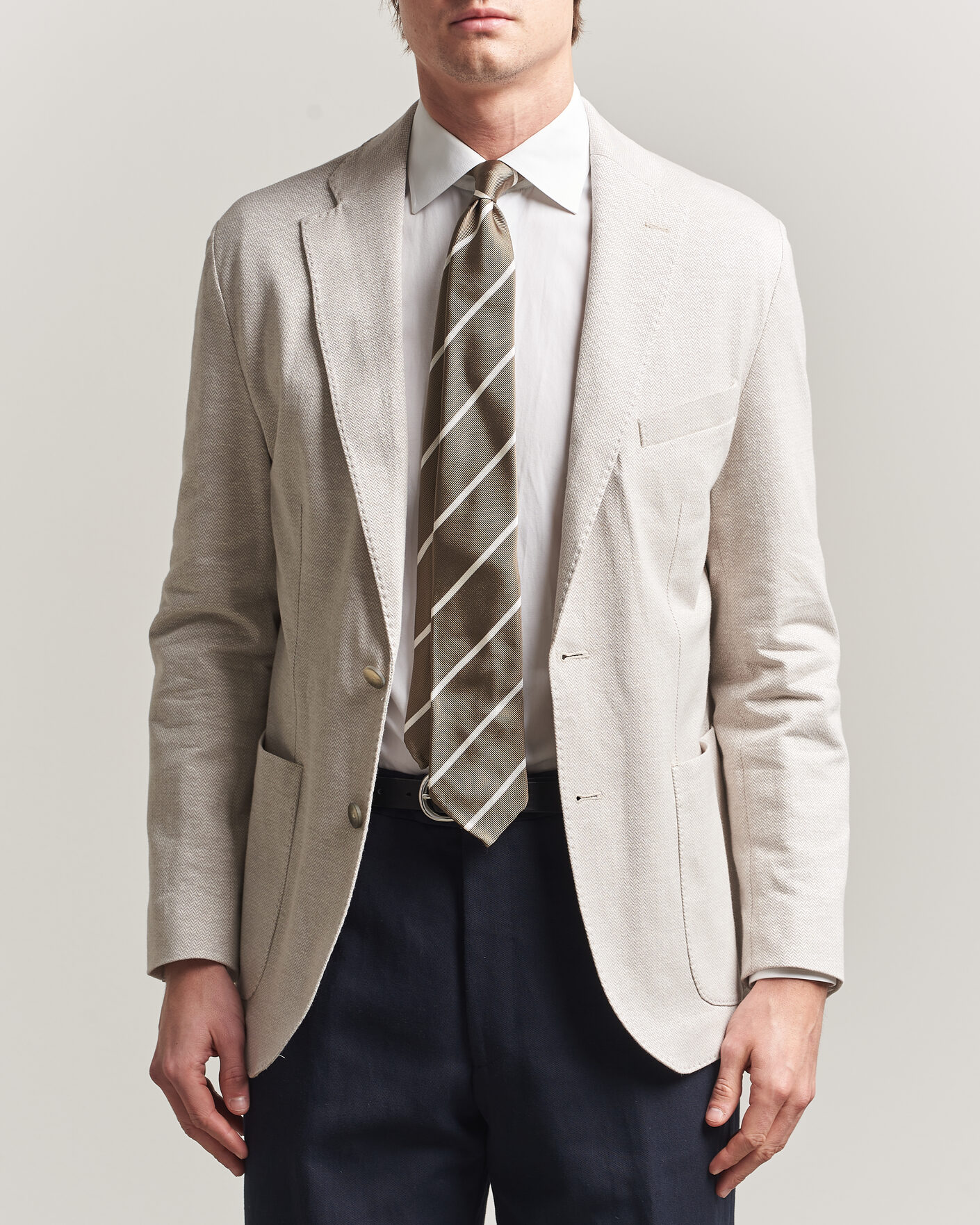 Herren | Sakkos | Eton | Linen Jersey Herringbone Blazer Beige