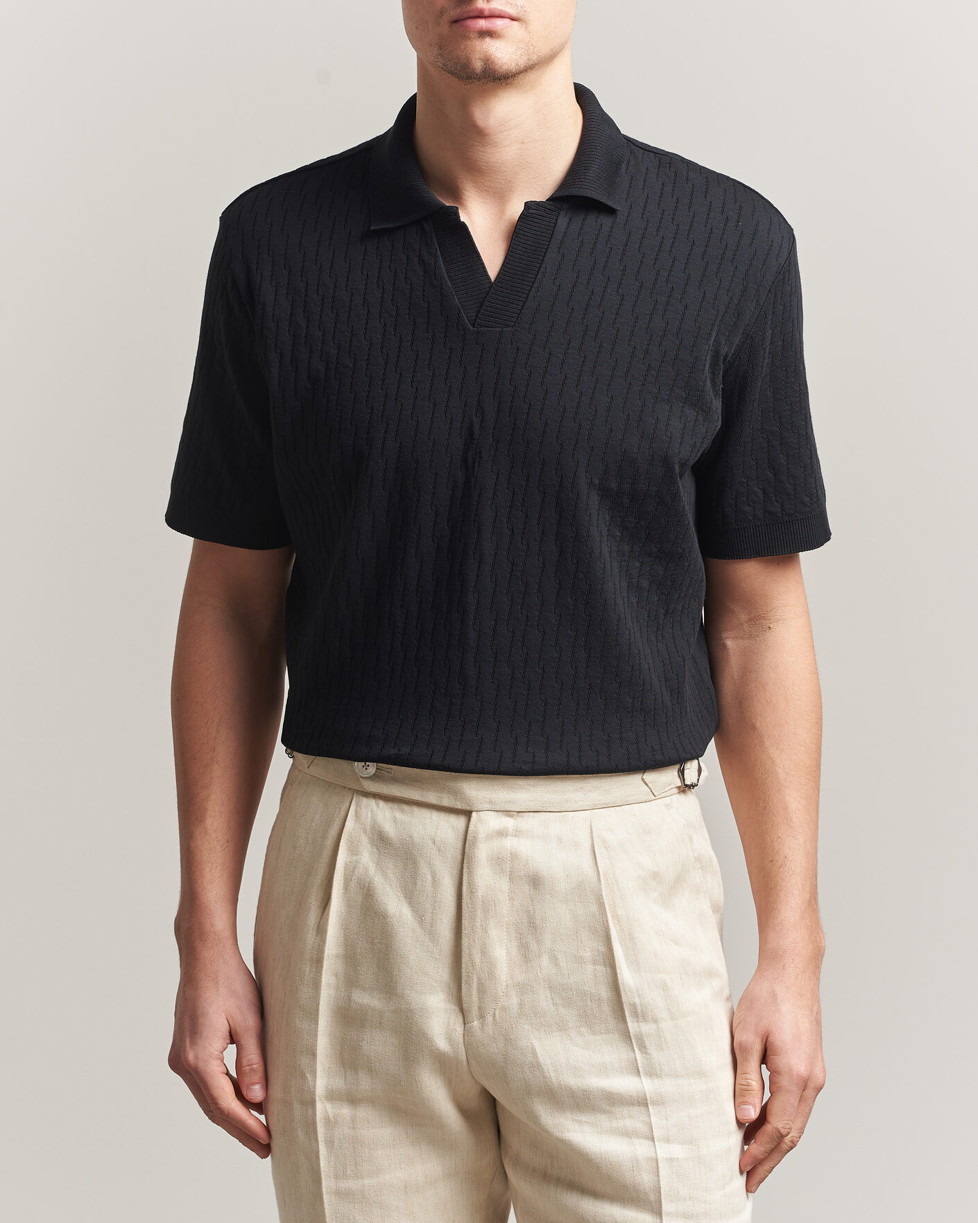 Herren | Poloshirts | Eton | Open Collar Jacquard Polo Black