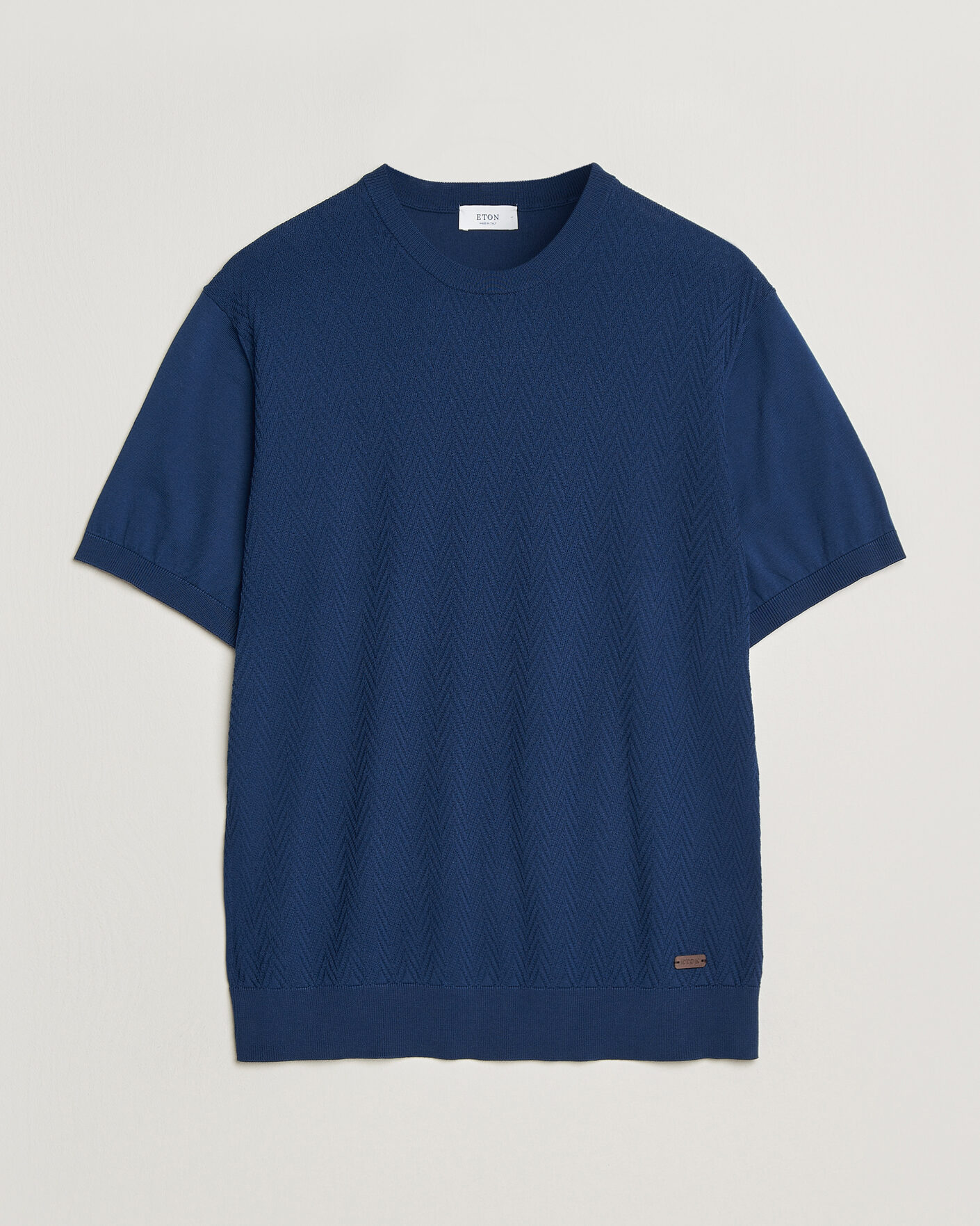 Herren | T-Shirts | Eton | Cotton Knitted Crew Neck T-Shirt Navy Blue