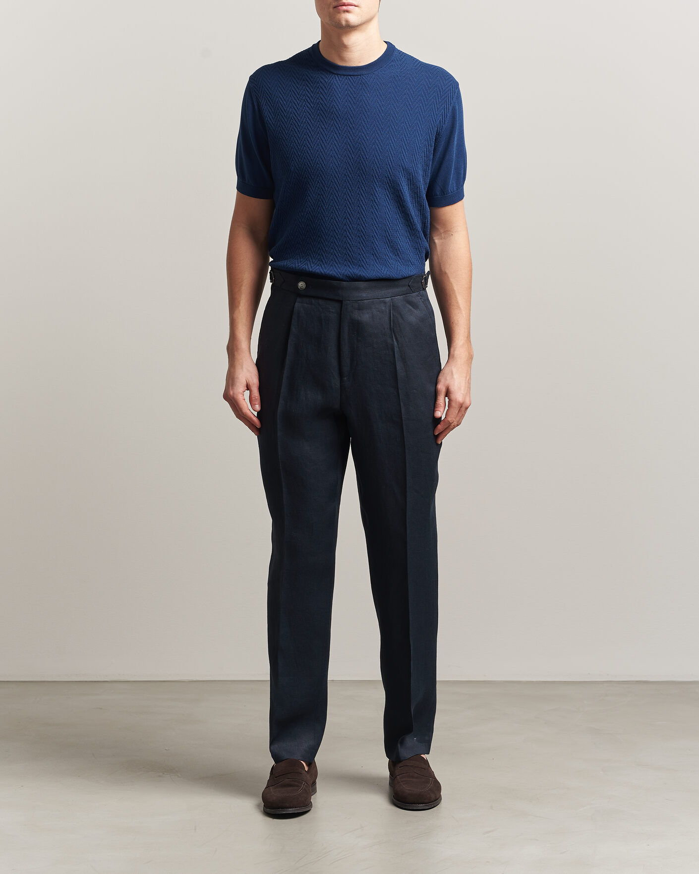 Herren | T-Shirts | Eton | Cotton Knitted Crew Neck T-Shirt Navy Blue