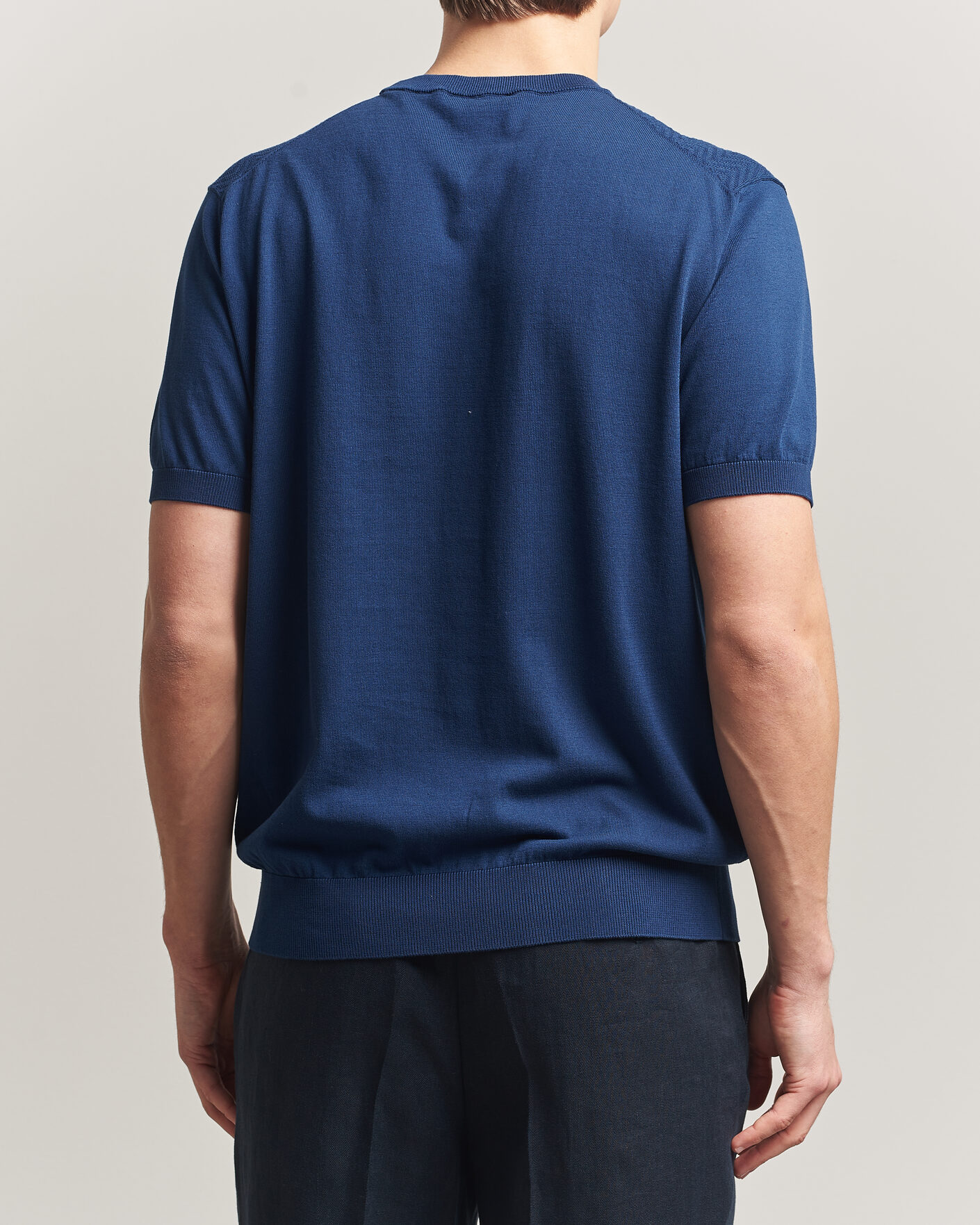 Herren | T-Shirts | Eton | Cotton Knitted Crew Neck T-Shirt Navy Blue