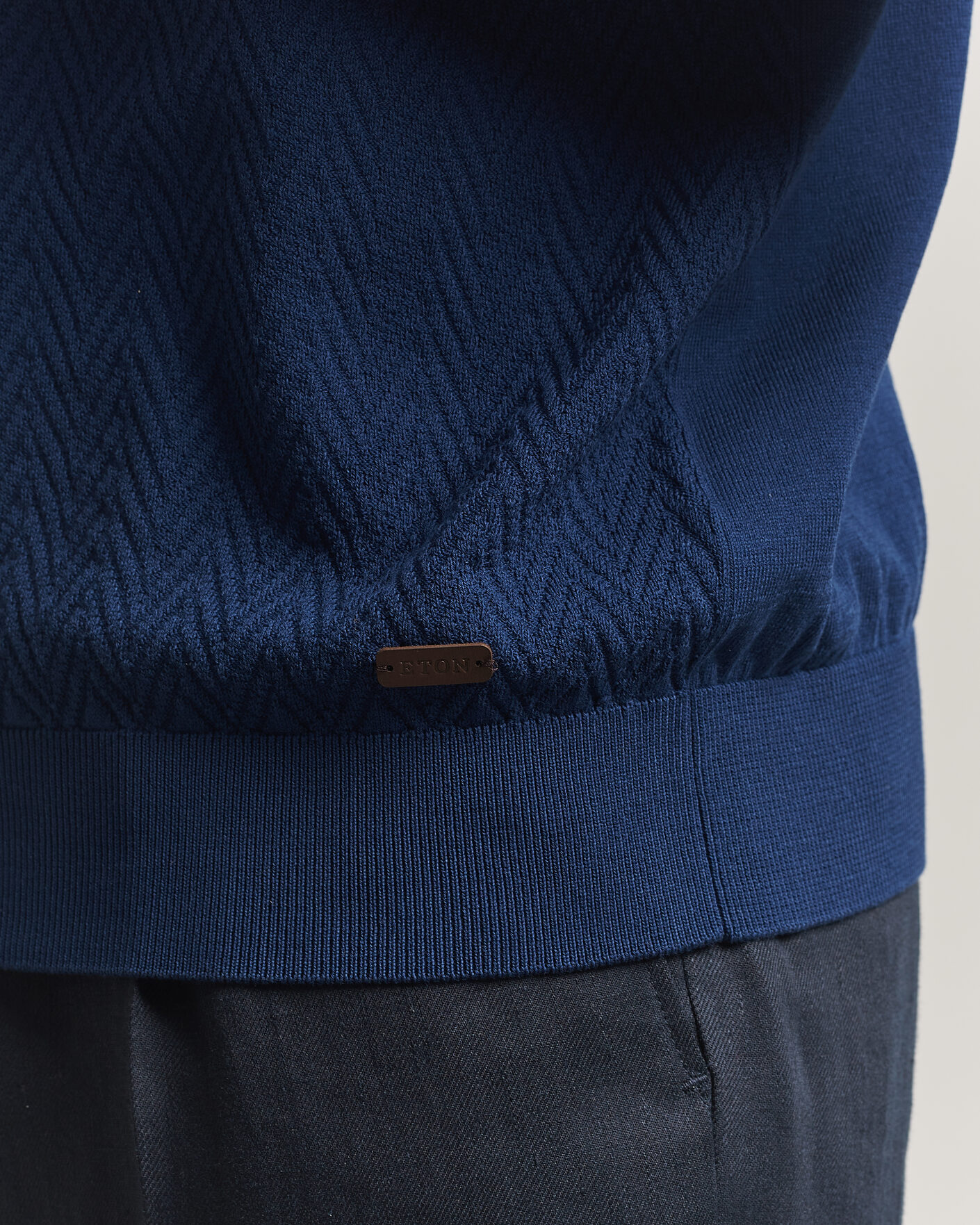 Herren | T-Shirts | Eton | Cotton Knitted Crew Neck T-Shirt Navy Blue