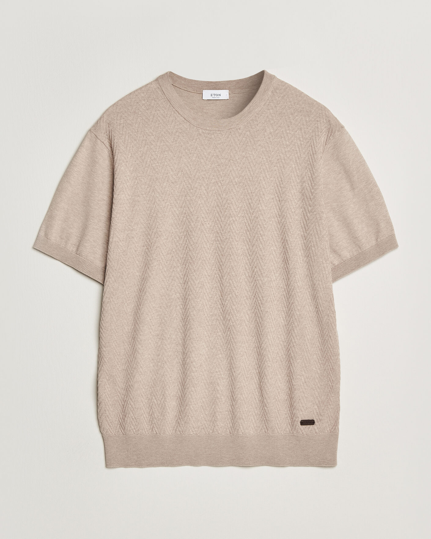 Herren | T-Shirts | Eton | Cotton Knitted Crew Neck T-Shirt Beige