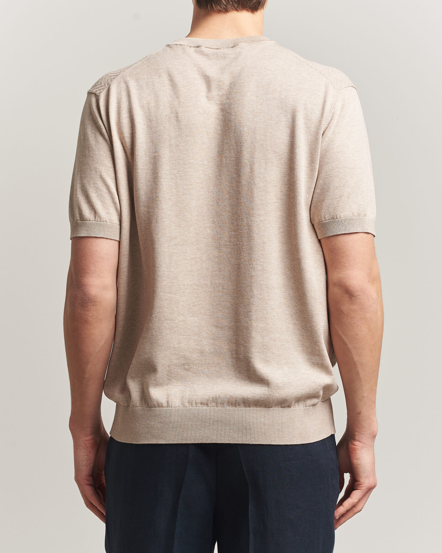 Herren | T-Shirts | Eton | Cotton Knitted Crew Neck T-Shirt Beige
