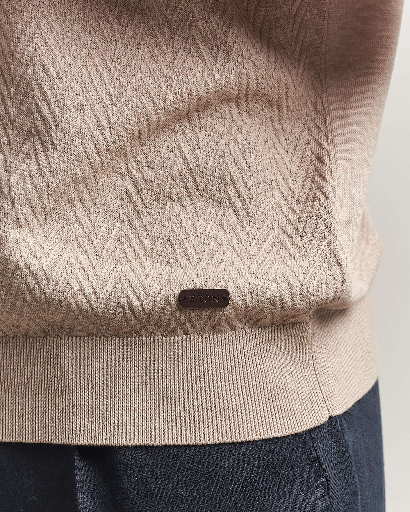 Herren | T-Shirts | Eton | Cotton Knitted Crew Neck T-Shirt Beige