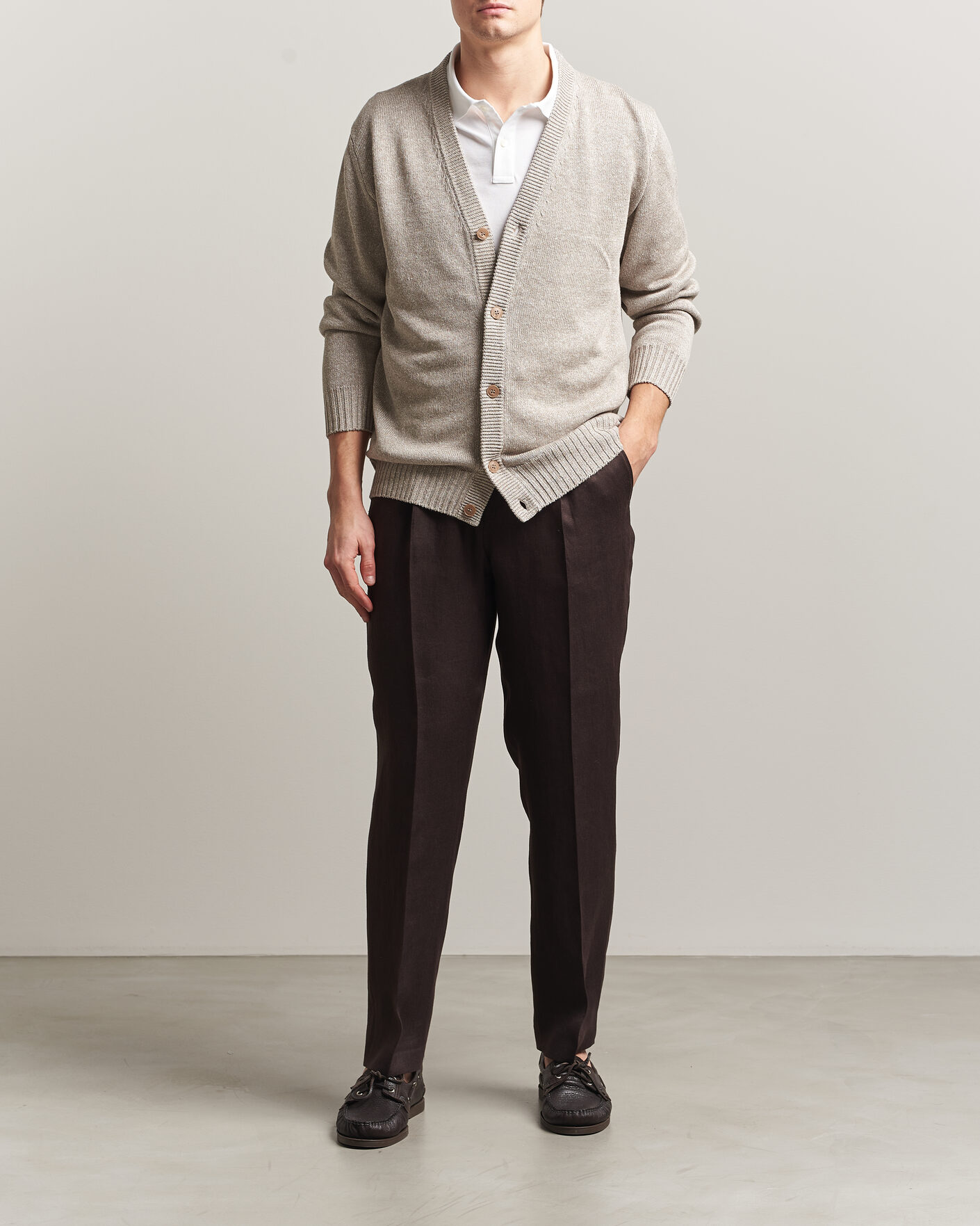 Herren | Pullover | Eton | Cotton Linen Knitted Cardigan Beige