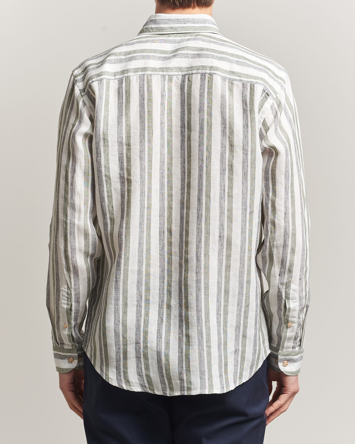 Herren | Hemden | Eton | Casual Fit Striped Linen Shirt Dark Green