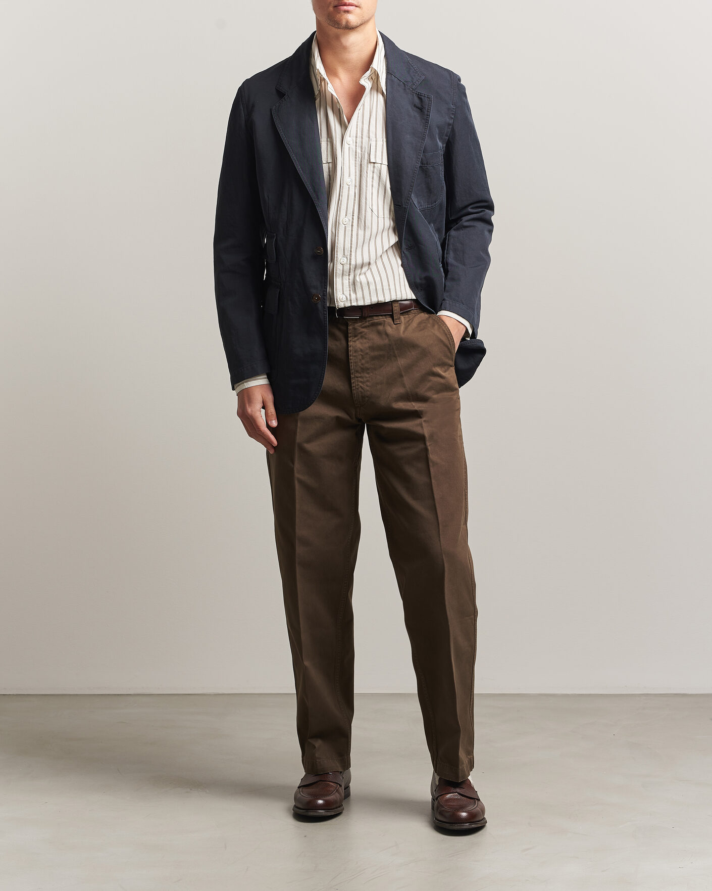 Herren | Hosen | Drake's | Peached Flat Front Cotton Chino Brown