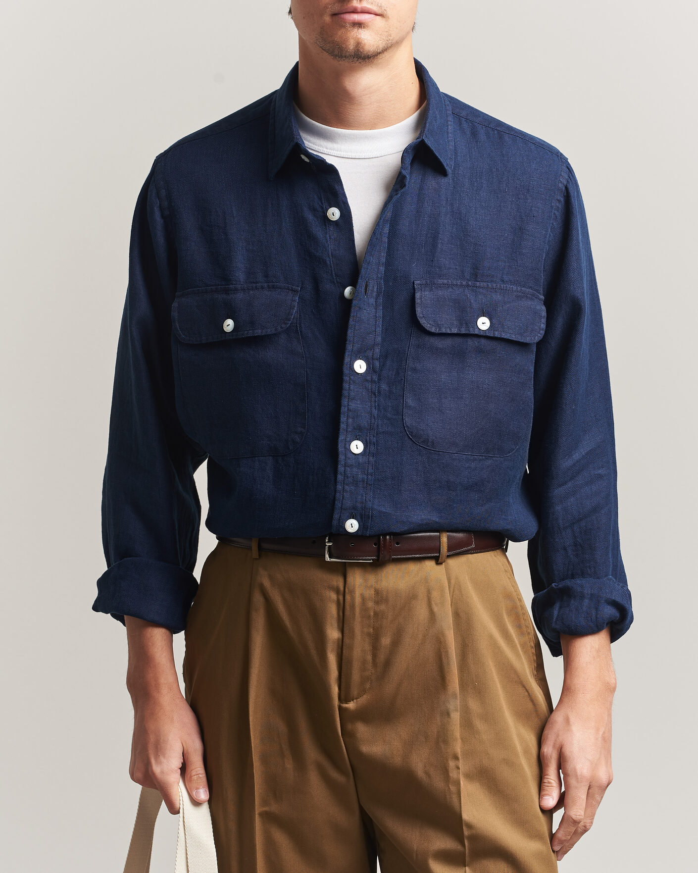 Herren | Hemden | Drake's | Linen Twill Deep Pocket Work Shirt Navy