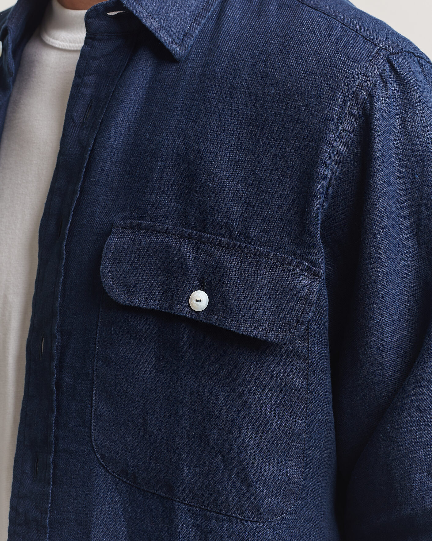 Herren | Hemden | Drake's | Linen Twill Deep Pocket Work Shirt Navy