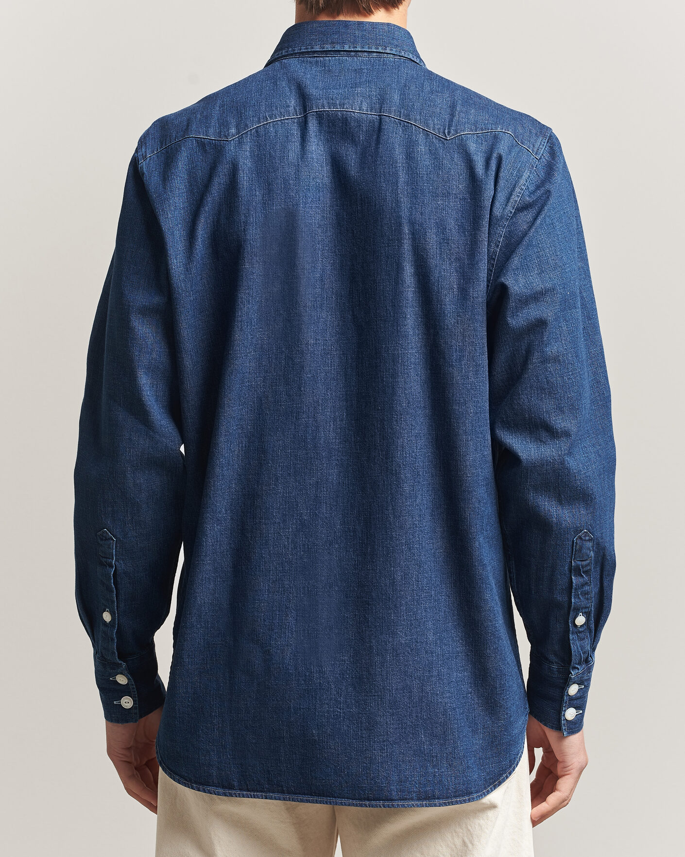 Herren | Hemden | Drake's | Light Denim Western Shirt Stone Wash