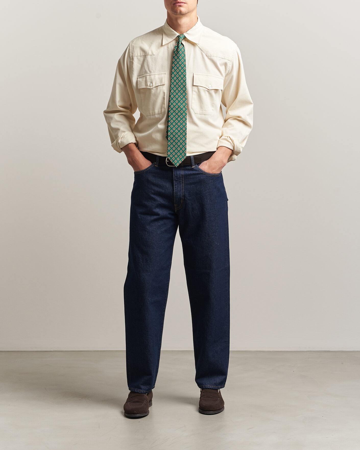 Herren | Hemden | Drake's | Needlecord Western Shirt White