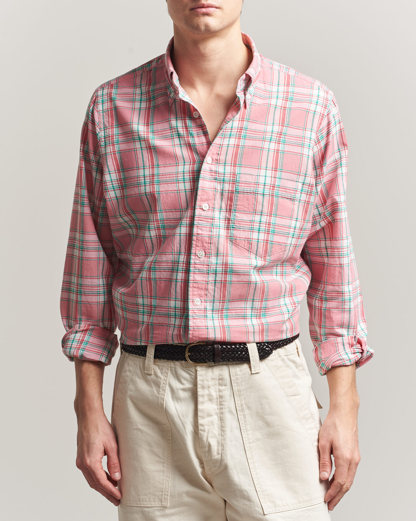 Herren | Hemden | Drake's | Madrass Checked Button Down Shirt Pink
